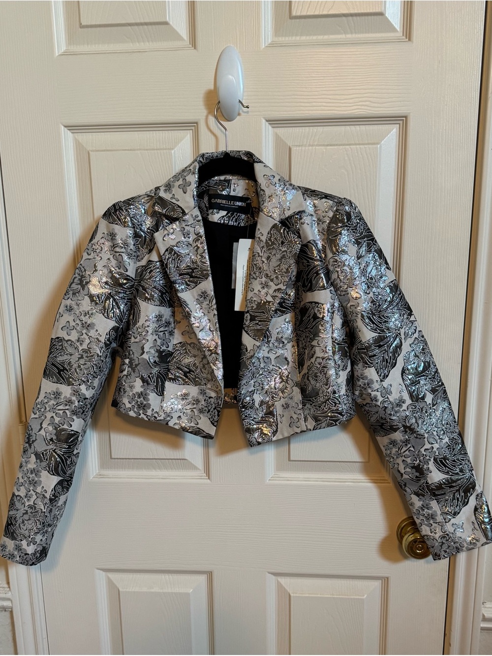 Gabrielle Union x NY&Co Metallic Floral Brocade Cropped Blazer XS